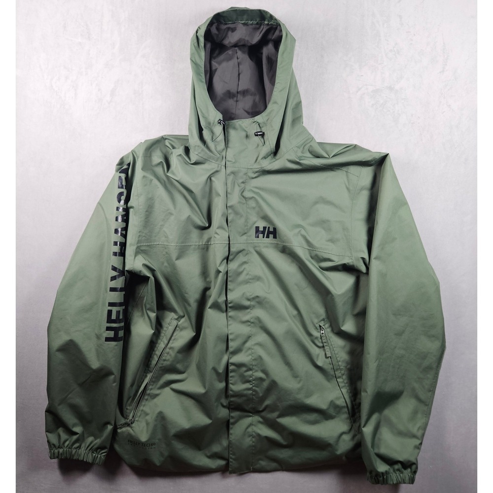 Helly Hansen Ervik Jacket Mens 2XL Green Helly Tech Hooded Waterproof Rain Shell